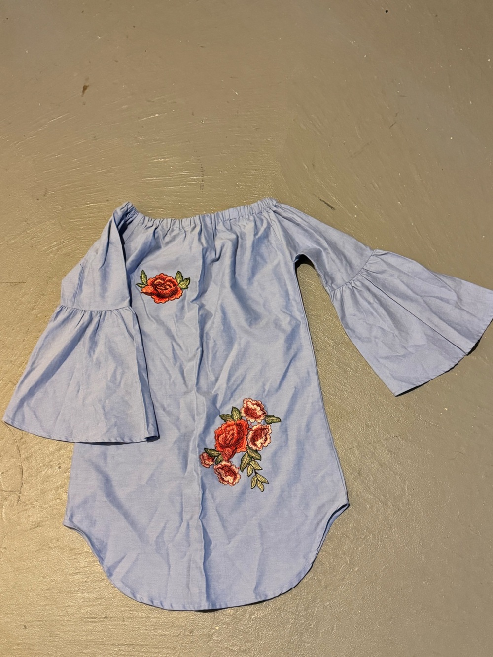 Zara Light Blue Off-Shoulder Floral Embroidered Blouse